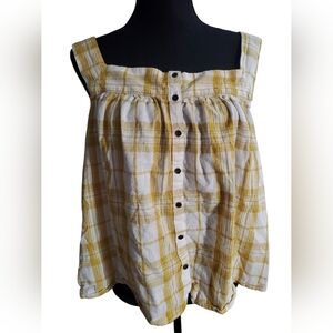 a.n.a Yellow and White Plaid Sleeveless Blouse